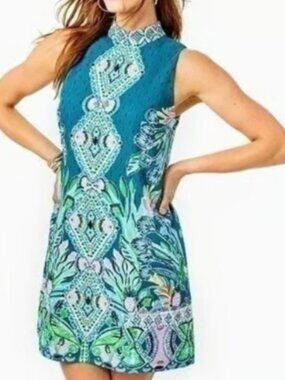 NWOT Lilly Pulitzer Brandi Valencia Teal Rain Florist Engineered Shift 16